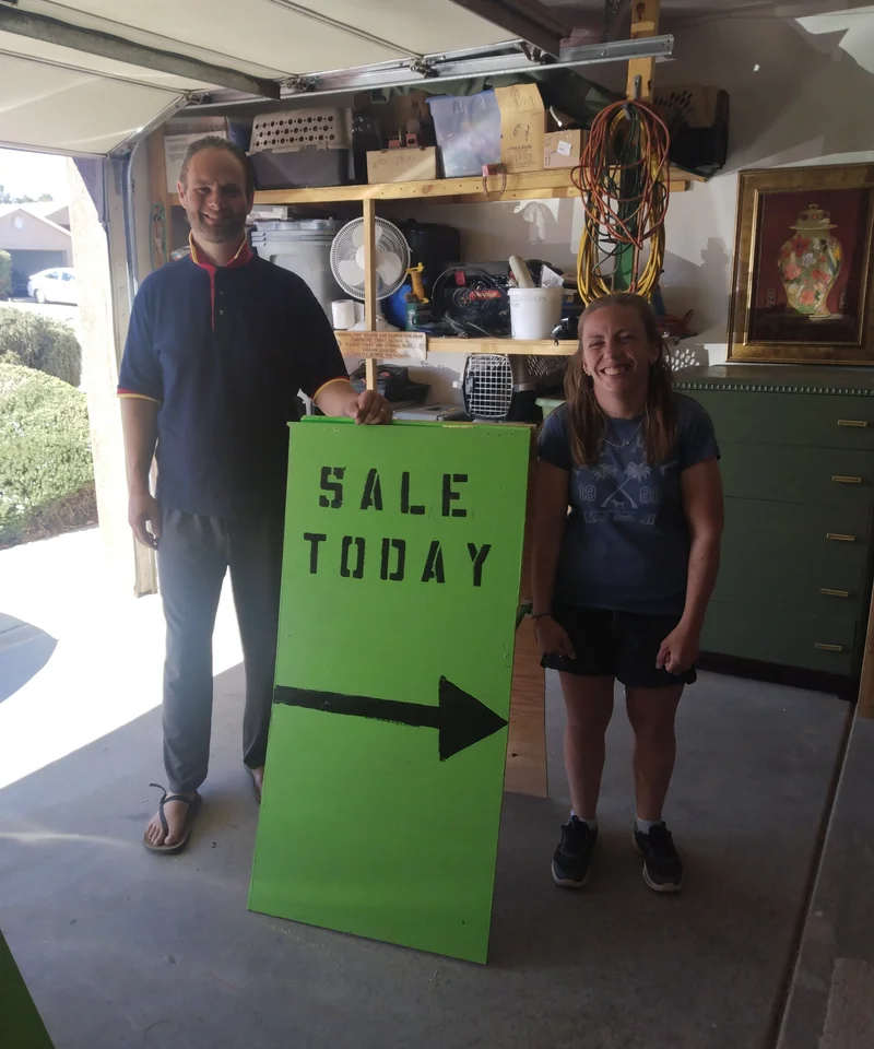 Chris and Katie Taylor at an estate sale - Taylor Family Store owners in Kingman Arizona